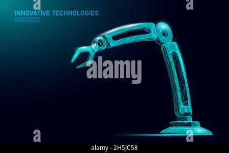 Manipulator mit niedrigem Polyesterbereich am Roboterarm. Dreieckige Form der Baugruppenkonstruktion. Polygonal verbundene Punkte 3D machen Roboter künstliche Maschinen Innovation Stock Vektor