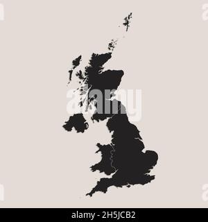 Schwarze Karte des Vereinigten Königreichs der Regionen, Design Tafel, leer Stockfoto