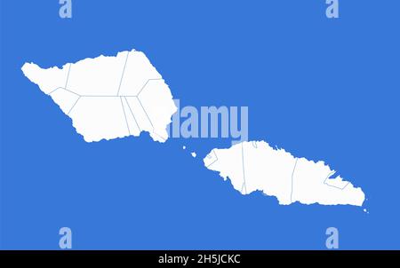 Samoa-Karte, Verwaltungseinheiten, blauer Hintergrund, leer Stockfoto