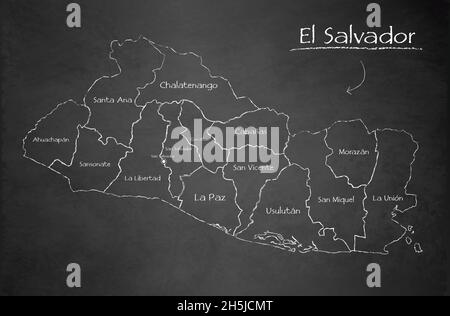 El Salvador Karte administrative Teilung trennt Regionen und Namen einzelne Region, Design-Karte Tafel Tafel Kreidetafel Vektor Stock Vektor