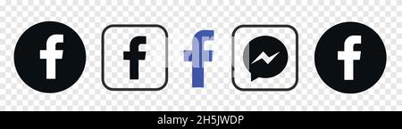 Facebook-Logo-Symbole isoliert auf transparent gesetzt. Vektor Stock Vektor