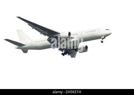 Passagierflugzeug auf weißem Hintergrund Stockfoto