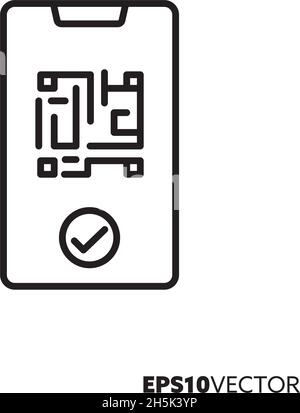 Zeilensymbol des digitalen Impfzertifikats. Umrisssymbol des QR-Codes auf dem Smartphone-Display. Gesundheit und Medizin Konzept flache Vektor-Illustration. Stock Vektor