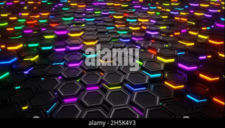 Farbige sechseckige abstrakte Hintergrund. Sechseckige Struktur 3d-Animation Stockfoto