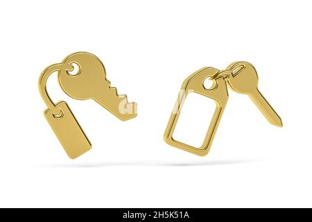 Goldenes 3d-Schlüsselsymbol auf weißem Hintergrund isoliert - 3d-Rendering Stockfoto