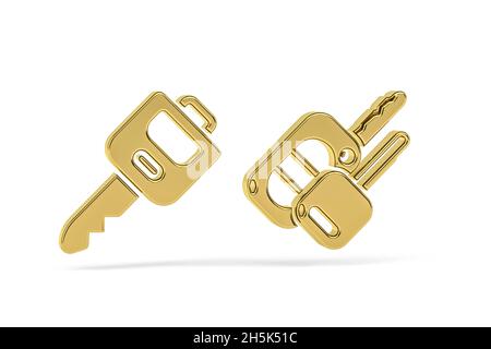 Goldenes 3d-Schlüsselsymbol auf weißem Hintergrund isoliert - 3d-Rendering Stockfoto