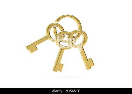 Goldenes 3d-Schlüsselsymbol auf weißem Hintergrund isoliert - 3d-Rendering Stockfoto
