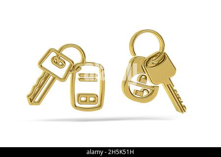 Goldenes 3d-Schlüsselsymbol auf weißem Hintergrund isoliert - 3d-Rendering Stockfoto