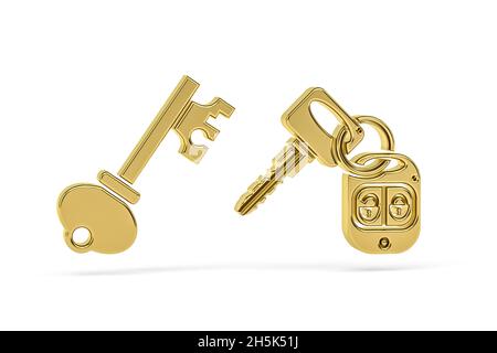 Goldenes 3d-Schlüsselsymbol auf weißem Hintergrund isoliert - 3d-Rendering Stockfoto