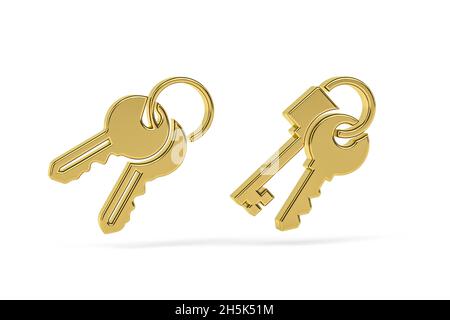 Goldenes 3d-Schlüsselsymbol auf weißem Hintergrund isoliert - 3d-Rendering Stockfoto