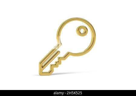 Goldenes 3d-Schlüsselsymbol auf weißem Hintergrund isoliert - 3d-Rendering Stockfoto