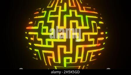 Labyrinth mit leuchtendem Boden abstrakt gelb 3d-Illustration Stockfoto