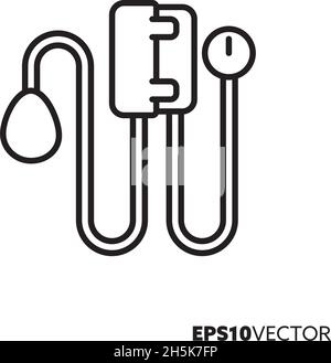 Symbol für die Leitung des Blutdruckmessgeräts. Umreißen Sie das Symbol für medizinische Geräte. Gesundheit und Medizin Konzept flache Vektor-Illustration. Stock Vektor