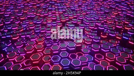 Blau und Rot. Sechseckiger abstrakter Hintergrund. Sechseckige Struktur 3d-Illustration Stockfoto
