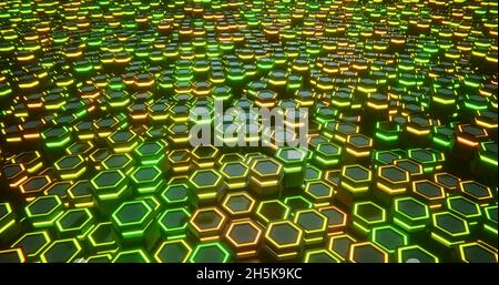 Gelb und grün. Sechseckiger abstrakter Hintergrund. Sechseckige Struktur 3d-Illustration Stockfoto