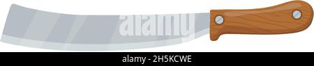 Cartoon Machete. Holzhandmesser zum Zerkleinern von Zuckerrohr, indischem Stock oder Bambus, Vektor-flache Symboldarstellung isoliert auf weißem Hintergrund Stock Vektor