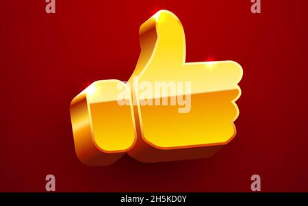 Goldenes Symbol. Symbol „Daumen hoch“ für „Genehmigung“. Vektorgrafik Stock Vektor