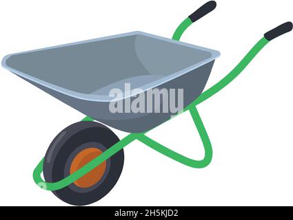 Schubkarre aus der Baubranche. Cartoon-Trolley, Garten ländliche Landwirtschaft Wagen in Rädern, flache Vektor-Symbol Illustration isoliert auf weißem Hintergrund Stock Vektor