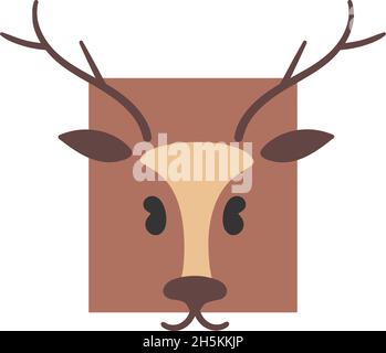 Hirschkopf. Gehörnte wilde Tier, trendige Symbol Vektor-Illustration isoliert auf weißem Hintergrund Stock Vektor