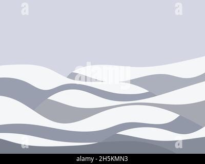 Winterlandschaft mit verschneiten Hügeln. Berglandschaft im flachen Stil, winterliches kaltes Wetter. Blick auf die schneebedeckten Hügel. Design für Drucke und poste Stock Vektor