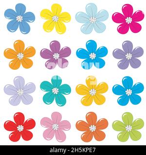 Reihe von bunten Blumen auf weißem Hintergrund Stock Vektor