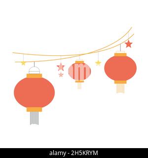 Rote Laterne Girlande. Chinesische oder japanische Neujahrdekoration. Design von Vorlagen für isolierte Vektorgrafiken. Stock Vektor