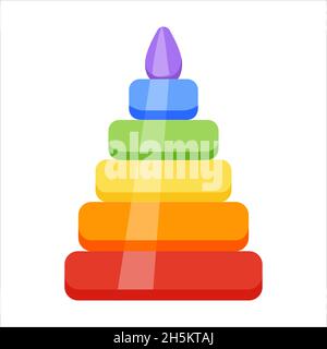 Regenbogenpyramide. Plastikspielzeug für Kinder. Cartoon-Stil. Vektorgrafik. Stock Vektor