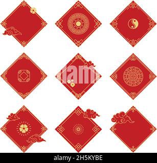 Traditionelle chinesische dekorative orientalische Ornament festliche Karten. Asiatische dekorative Rahmen Poster Vektor Illustration Set. Chinesische Rahmen Stock Vektor