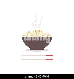 Nudelschüssel mit Essstäbchen. Vektorgrafik, flaches Design Stock Vektor