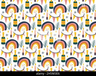 Happy New Year abstraktes Boho-Muster im modernen Stil. Hintergrund, Tapete. Vektorgrafik Stock Vektor