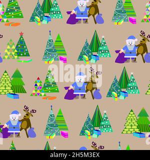 Muster weihnachtshirsch, weihnachtsmann, weihnachtsbäume Stock Vektor