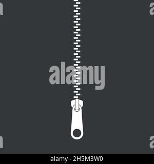 Reißverschluss mit Symbolen. RV-Verschluss. Geschlossener Reißverschluss. Befestigungselement. Vektorgrafik Stock Vektor