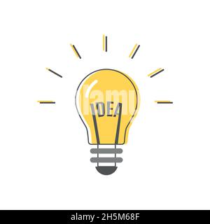 Glühbirne Idee. Das Wort 'Idee' im Filament. Vektorgrafik, flaches Design Stock Vektor