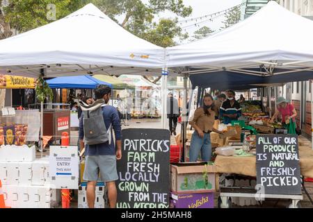 Manly Beach Farmers Food Market in Sydney, Check-in-Verfahren laufen aufgrund von Covid 19, Sydney, Australien Stockfoto