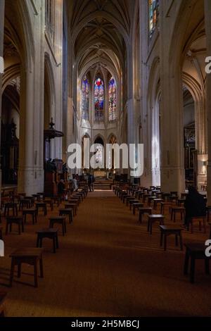 Die Kirche St-Gervais-et-St-Protais von Paris befindet sich am Place Saint-Gervais im Stadtteil Marais, östlich des Rathauses, Paris, Frankreich. Stockfoto