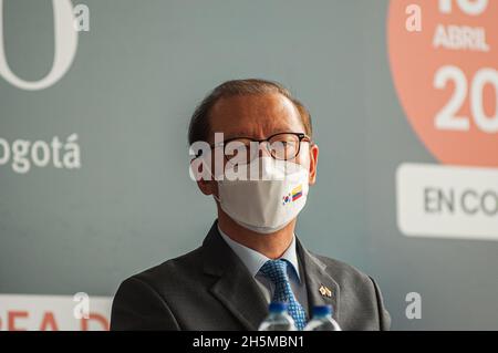 Choo Jong-Youn Botschafterin für die republik Südkorea in Kolumbien während der Ankündigung der Einladung der südkoreanischen Regierung zur internationalen Buchmesse 'Filbo' in Bogota am 10. November 2021 durch das kolumbianische Kulturministerium. Stockfoto