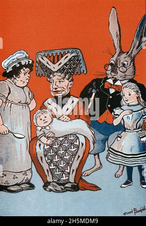 Onkel Wiggily Longears ist die Hauptfigur einer Reihe von Kindergeschichten des amerikanischen Autors Howard R. Garis (1873-1962). Diese Illustration stammt aus Garis’s „Onkel Wiggily und Alice im Wunderland“ und zeigt Onkel Wiggily und die Herzogin. Die Geschichten von Onkel Wiggily erschienen erstmals 1910 in den "Nachrichten", wurden 1915 syndiziert und über vierzig Jahre lang veröffentlicht, wobei sie auf einmal in hundert Zeitungen erschienen. Garis schrieb unter seinem eigenen Namen 35 Bände mit Geschichten von Onkel Wiggily sowie zahlreiche andere Kinderbücher unter mehreren Pseudonymen. William Edward Bloomfield Star Stockfoto