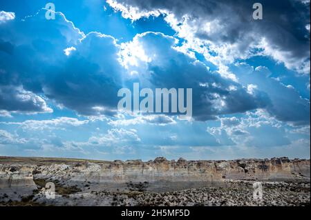 Little Jerusalem Badlands State Park in Logan County, Kansas. Die Kalksteinformation ist ein denkmalgeschütztes nationales Naturdenkmal. Stockfoto