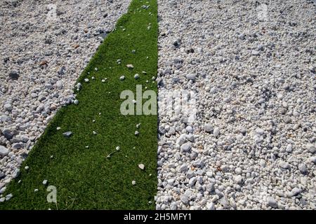 Detail eines Gartens zwischen grünem und grauem Steingras. Stockfoto