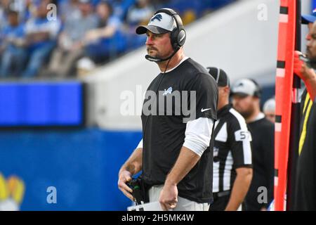 Detroit Lions Cheftrainer Dan Campbell während eines NFL-Spiels gegen die Los Angeles Rams, Sonntag, 24. Oktober 2021, in Los Angeles. Die Rams besiegten den Li Stockfoto