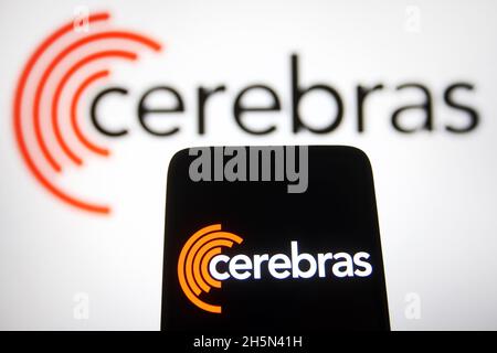 Ukraine. November 2021. In dieser Abbildung ist ein Cerebras Systems-Logo auf einem Smartphone und einem pc-Bildschirm zu sehen. (Foto von Pavlo Gonchar/SOPA Images/Sipa USA) Quelle: SIPA USA/Alamy Live News Stockfoto