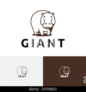 Niedliches Riesen-Hippo-Standing-Tierzoo-Logo Für Afrika Stock Vektor