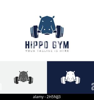 Starkes Hippo Gym Langhantel Workout Healthy Lifestyle Logo Stock Vektor