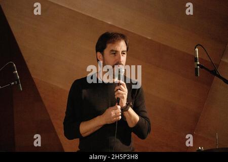 Madrid, Spanien. November 2021. Gonzalo del Val (Drums), Benet Palet (Trompete), David Mengual (Kontrabass) und Marco Mezquida (Klavier) beim Jazzkonzert von Gonzalo del Val Trio feat Benet Palet. Das Konzert im CentroCentro gehört zum Jazzfestival von Madrid 2021. (Foto von Alvaro Laguna/Pacific Press) Quelle: Pacific Press Media Production Corp./Alamy Live News Stockfoto