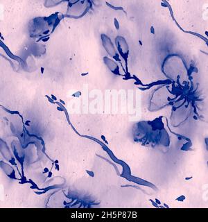 Blau Blühende Zweige. Nahtloser Blumenschmuck. Stockfoto
