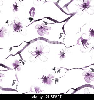 Nahtlose Kirschen Blumen. Aquarell Apfel Stockfoto