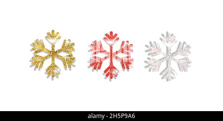 Set von Schneeflocken Glitzer-Effekt mit goldenen Farbe, rot und silber. weihnachtsdekoration. weihnachten Luxus Dekoration Stock Vektor