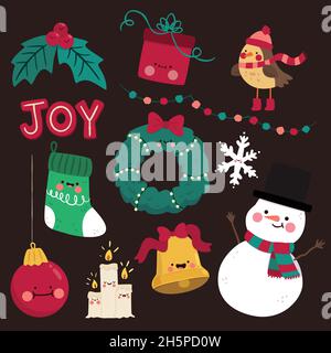 Flaches weihnachtselement Set Vektor-Design Illustration Stock Vektor