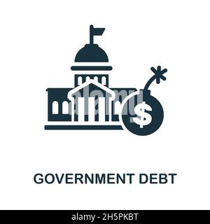 Symbol für Staatsverschuldung. Monochromes Schild aus der Sammlung Wirtschaftskrise. Creative Government Debt Icon Illustration für Web-Design, Infografiken und Stock Vektor