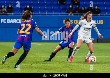 Jule Brand aus Hoffenheim während der UEFA Women's Champions League, Gruppe-C-Fußballspiel zwischen dem FC Barcelona und der TSG 1899 Hoffenheim am 10. November 2021 im Johan Cruyff Stadium in Sant Joan Despi, Barcelona, Spanien - Foto: Javier Borrego/DPPI/LiveMedia Stockfoto